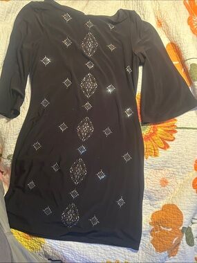 White House Black Market Black Long Sleeve Embellished Sheath Dress